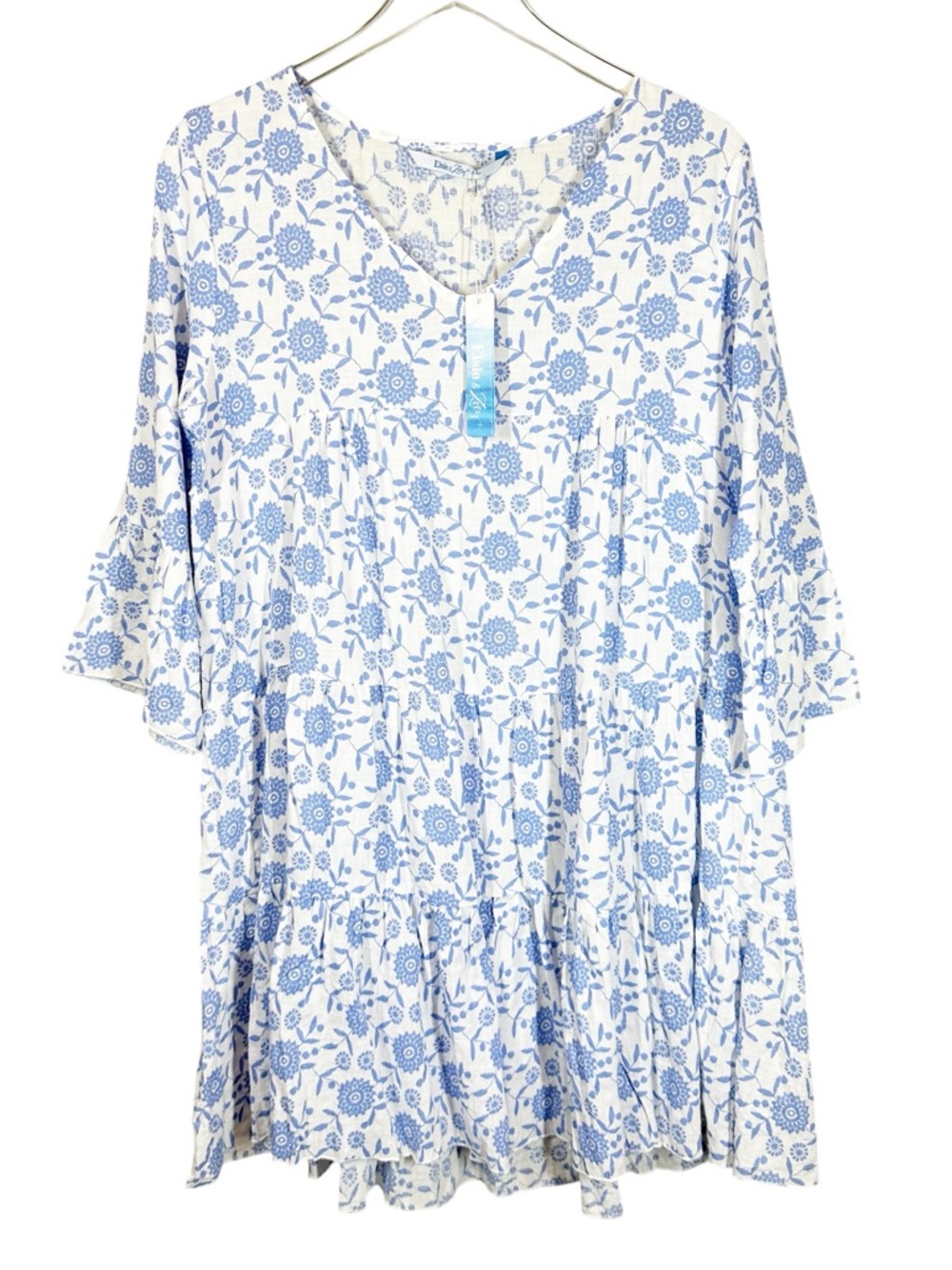 ELSIE & ZOEY Women's NWT Blue & White Cotton Blend Coastal Floral Dress